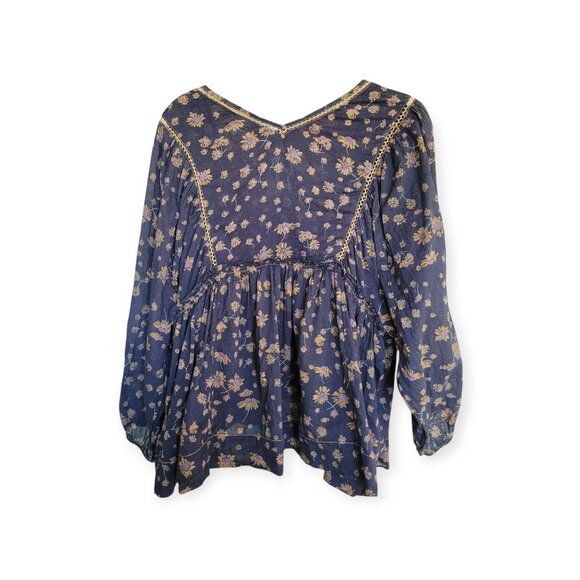 Free People Black Gold Sunflower Pattern Never a Dull Moment Peasant Blouse S - Picture 4 of 12